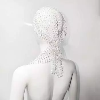 1 шт., блестящий сетчатый шарф в клетку со стразами, аксессуары для одежды, повязка на голову с кристаллами, ажурная шапка для волос, бандана для вечеринки в стиле хип-хоп 90cm