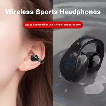 1 шт. Bluetooth-совместимые беспроводные наушники IPX5 Водонепроницаемые стереозвуковые шумоподавляющие спортивные наушники-клипсы для ушей чёрный