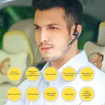 1 шт. Bluetooth-совместимые наушники с заушным креплением, шумоподавляющим микрофоном, беспроводные спортивные наушники-вкладыши, наушники-вкладыши Hands-Free для Android чёрный