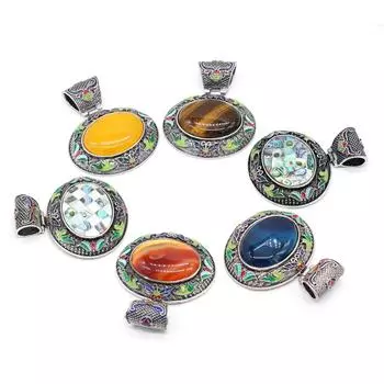 1 шт. богемный энергетический овальный кулон из натурального камня, рейки, целебные хрустальные подвески для женских ожерелья своими руками, аксессуары, изготовление ювелирных изделий на Хэллоуин, подарок для рукоделия 1Pc/60x70mm