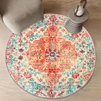 1 шт. богемный круглый ковер с цветочным принтом, нескользящий напольный коврик, мягкий ковер, нескользящий моющийся ковер для декора комнаты, дома, гостиной, спальни 60X60cm