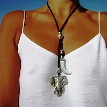 1 шт. богемный винтажный стиль, кулон из бивня слона, ожерелье, модные ювелирные изделия в стиле бохо, простой аксессуар для подарка на вечеринку в стиле ретро с регулируемым черным шнуром серебряный