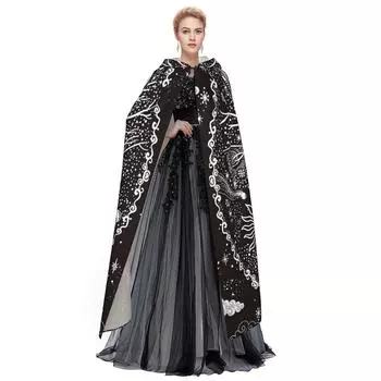 1 шт., Богиня викингов в скандинавском стиле, цепкое древо жизни, солнце и луна, черно-белая звезда, халат с капюшоном, плащ, шаль, косплей для взрослых, мужчин, женщин, вечеринка 58*60inch