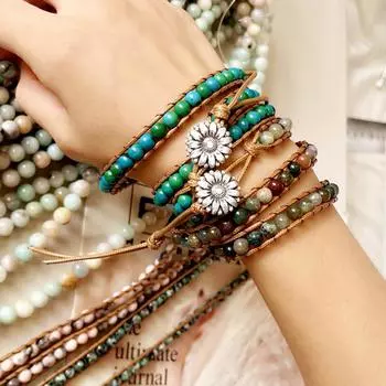 1 шт. Бохо красочный браслет с подвесками из натурального камня яшма агат бисер цветок ручной работы