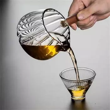 1 шт. Боковая деревянная ручка из высокопрочного боросиликатного стекла в полоску, диспенсер для чая Fair Cup Chahai Kung Fu Tea Set 400ml