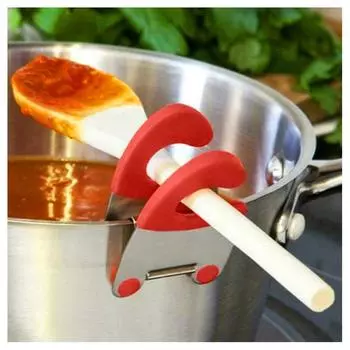 1 шт. Боковые зажимы для кастрюли из нержавеющей стали, держатель для ложки, предотвращающий ожоги, кухонные гаджеты, резиновые кухонные гаджеты, специальные кухонные инструменты Red