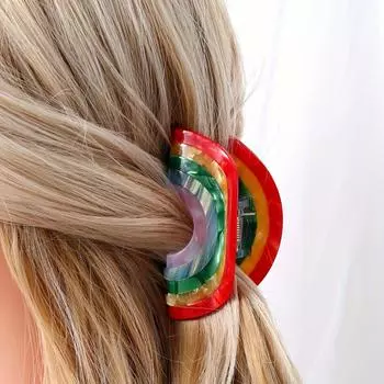 1 шт. Большая акриловая радужная заколка для волос с когтями акулы - нескользящая заколка для волос сзади - цветные аксессуары для волос радужный