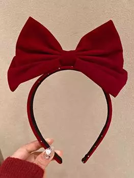 1 шт. Большая бархатная красная повязка на голову с бантом для женщин, Модные нескользящие удобные повязки на голову с бантом, Тюрбан, Милые аксессуары для волос