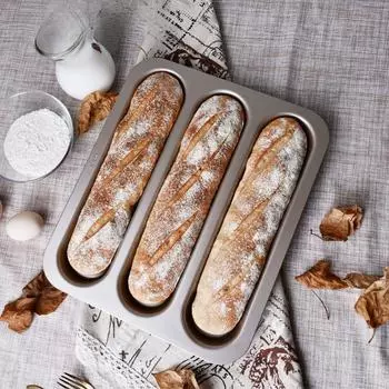 1 шт. Большая трехсекционная французская палочка из прочной углеродистой стали цвета шампанского, золотистого цвета, антипригарная форма для выпечки французского хлеба Baguette mold золотистый