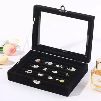 1 шт. Большая вместимость прозрачной бархатной шкатулки для украшений, сережек, колец, контейнер для хранения, органайзер для ювелирных изделий, органайзер для косметики розовый