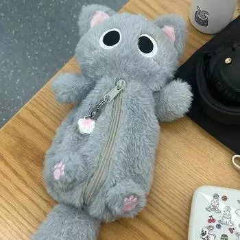 1 шт., большая вместимость, сумка для карандашей в виде мультяшной куклы-кошки, плюшевый пенал в виде сиамской кошки, сумка для хранения ручек в виде животного, сумка для канцелярских принадлежностей A3