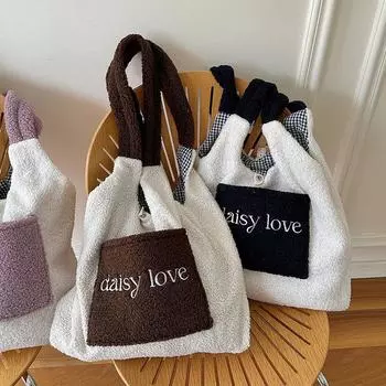 1 шт. Большая вместимость зимняя женская теплая двухсторонняя сумка из овечьей шерсти на плечо сумка-тоут искусственный мех