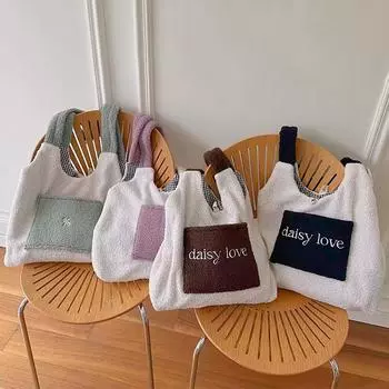 1 шт. Большая вместимость зимняя женская теплая двухсторонняя сумка из овечьей шерсти на плечо сумка-тоут искусственный мех