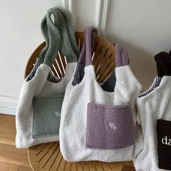 1 шт. Большая вместительная сумка-тоут, зимняя женская теплая двухсторонняя сумка через плечо из овечьей шерсти, сумка-тоут из искусственного меха зелёный