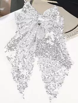 1 шт. Большие блестящие банты для волос для женщин и девочек, банты для волос с пайетками, заколки, черные/серебристые банты, блестящие банты для кокетства, стильные аксессуары для волос