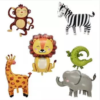 1 шт. Большие фольгированные шары с изображением животных: обезьяна, лев, зебра, слон, жираф, крокодил, воздушный шар, украшение на день рождения для детей