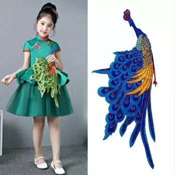 1 шт. большие нашивки с вышитыми перьями павлина для аппликации на одежду, африканское кружево, пришитое платье, аксессуары для одежды своими руками