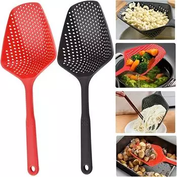 1 шт. Большой дуршлаг-совок для пасты 13,5 - прочный термостойкий ковш с прорезями для слива спагетти, лапши, овощей, вареных яиц зелёный