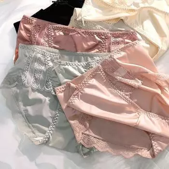 1 шт., большой размер, средняя талия, дышащее, бесследное кружево, тонкий ледяной шелк, женское нижнее белье, полиэстер M чёрный