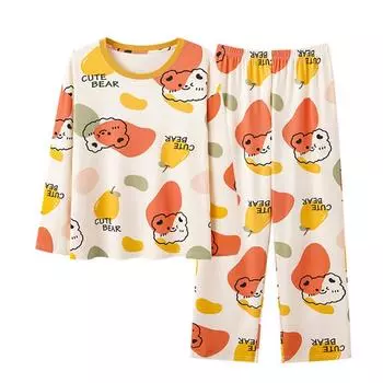 1 шт., большой размер, свободная, удобная, женская, простая, с рисунком, пижама с длинным рукавом и брюками, комплект домашней одежды L