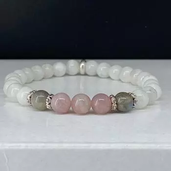 1 шт. браслет из розового кварца с бусинами для женщин, элегантный круглый браслет из лунного камня и лабрадорита, ювелирный подарок белый