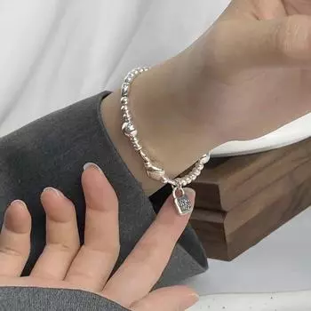 1 шт., браслеты-сумки с замком в виде фасоли акации для женщин, пары с уникальным дизайном, вечерние украшения, подарок на удачу 6cm серебряный