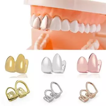1 шт., брекеты для зубов с одной крышкой, два зуба, правая крышка, верхняя двойная крышка, хип-хоп, золотые грили, зубы