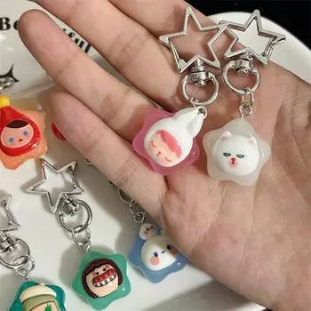 1 шт. брелок для ключей Lucky Star, украшение для ключей, пластиковая подвеска в виде животного, милый мультяшный светящийся брелок, сумка, подвеска, аксессуары
