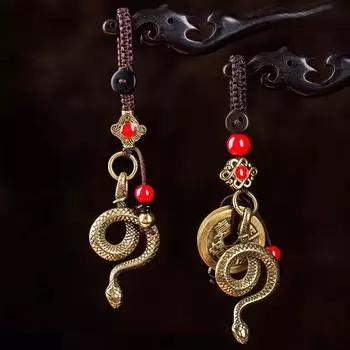 1 шт. брелок для ключей, подвеска на сумку, подарочные латунные украшения, китайский зодиак, для женщин и мужчин, богатство, брелок для ключей, удачливая змея, аксессуары 2025 года