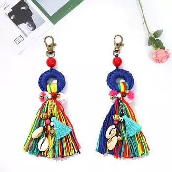 1 шт. брелок для ключей в стиле бохо с кисточками, контрастные цвета, пряжка-лобстер, подвеска, серьги, брелок