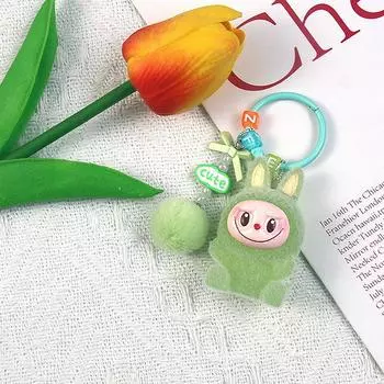 1 шт. Брелок для ключей в виде рюкзака Мини-флокированный брелок Labubu Сидящая вечеринка Labubu Серия Have A Seat Влюбленные Цепочка для мобильного телефона Подвеска для сумки зелёный