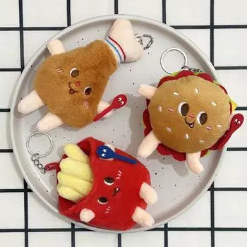 1 шт. брелок для ключей в виде гамбургера, собаки, картофеля фри, мягкая плюшевая подвеска для детей, подарки, игрушки