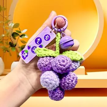 1 шт. брелок для ключей в виде винограда, модный аксессуар для сумки, ручная работа, флисовый трикотажный кулон, креативные вязаные крючком брелоки, подвеска в виде винограда 12*6cm