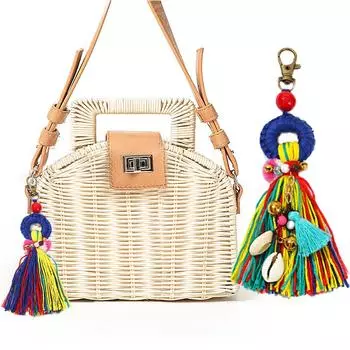 1 шт. брелок с кисточками, радужные кисточки, контрастные цвета, брелок с серьгами, брелок в стиле бохо