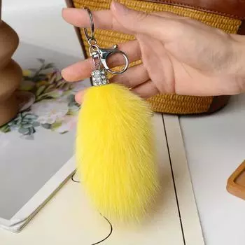 1 шт., брелок с пушистым хвостом, брелок для ключей, сумка, подвеска, брелок с помпоном, длинный лисьий мех, автомобильный брелок для девочек, мягкий жёлтый