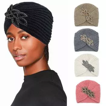 1 шт. бриллианты ювелирные изделия мода тюрбан богемный шарф вязаная шапка шапка с бусинами зимняя шапка