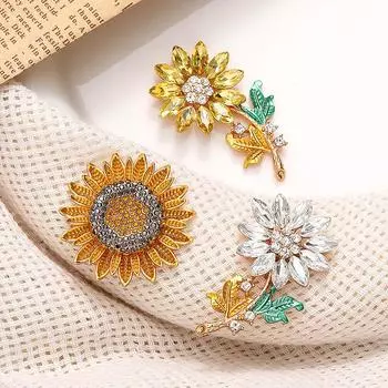 1 шт. брошь-подсолнух из стразов, украшение для одежды, стереоскопические аксессуары золотой