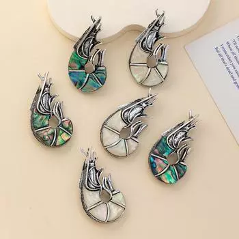 1 шт. Брошь-подвеска в виде креветки из натуральной ракушки в средиземноморском стиле, уникальный дизайн двойного назначения, идеально подходит для самостоятельного изготовления ювелирных изделий или декора одежды, сумок, шляп и многого другого! 1Pc/2752