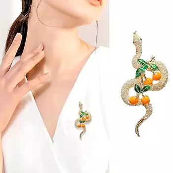 1 шт., брошь в виде змеи из сплава высокого качества с бриллиантами и хурмой золотой