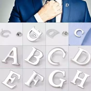 1 шт., броши для вечеринок, материал, 26 букв, нагрудный воротник, серебряный цвет, ювелирные изделия, мужской костюм, помолвка A