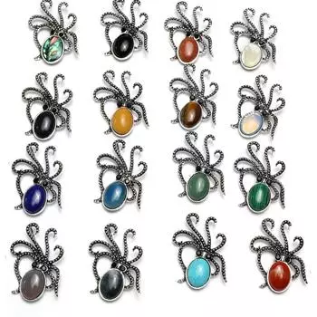 1 шт. Броши в виде осьминога с цветными бриллиантами и драгоценными камнями, брошь-булавка с кристаллом исцеления Рейки, аметистом, агатом и опалом, энергетическая брошь из натурального камня 1Pc-3550mm