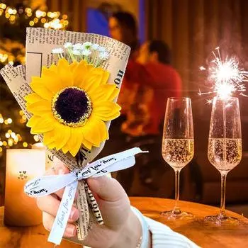 1 шт. Букет подсолнухов, простота моделирования, современный мини-подарок на выпускной, английская газета, мыло, цветок, трехцветный 3pcs розовый