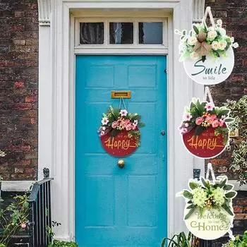 1 шт. Буква Венок Имитация Цветочные Гирлянды Добро пожаловать Дверная Тарелка Настенная Деревянная Вечеринка Рождество белый