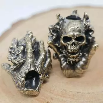 1 шт., бусины в виде головы скелета для ножа на открытом воздухе, подвески из паракорда EDC, латунь, браслеты для зонтов своими руками, подвески, аксессуары латунный