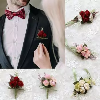 1 шт. бутоньерка для выпускного жениха искусственные цветы на запястье корсаж на запястье цветок невесты подружки невесты Brooch бежевый