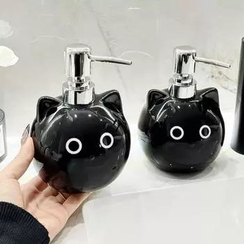 1 шт. Бутылка для лосьона для ванной комнаты, дозатор для мыла в виде кошки, лосьон для столешницы с насосом, забавная керамика, многоразовый, мультяшный котенок, очаровательный, 480 мл 480ml чёрный