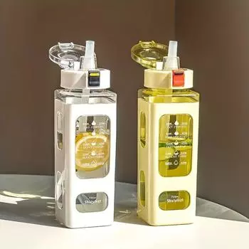 1 шт.. Бутылка для воды с отскакивающей крышкой, летняя пластиковая соломенная двойная чашка для питья, студенческая портативная спортивная чашка для воды, маленькая квадратная чашка 700ml