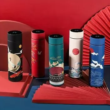 1 шт., бутылка с термальной водой в китайском стиле, изолированная чашка с интеллектуальным дисплеем температуры в стиле ретро, чашка для воды из нержавеющей стали 500ml