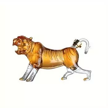 1 шт., бутылка вина «Тигр», пустая бутылка вина, бутылка вина, новая высококачественная утолщенная бутылка зодиака, устойчивая к высоким температурам, прозрачная с крышкой, большая емкость для вина 1Pcs-Little Tiger