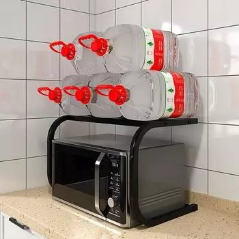 1 шт. Бытовая полка для микроволновой печи, кухонная полка для хранения, двухслойный органайзер для приправ, кухонные полки для духовки чёрный